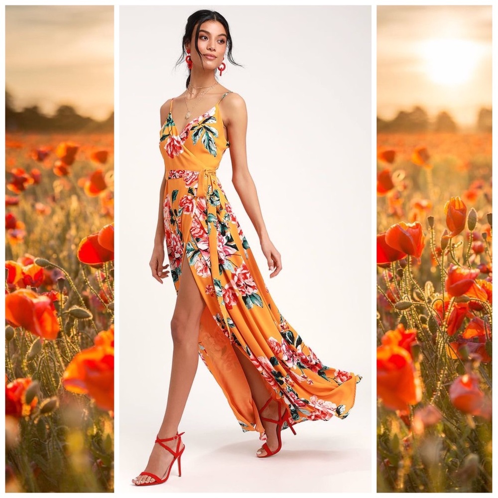 Lulu's Vibrant Floral Maxi Dress in Orange